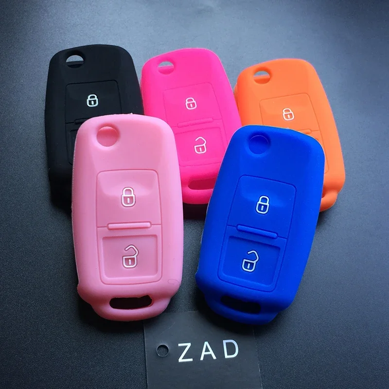 ZAD  2 buttons floding key silicone rubber car key cover case skin for vw seat ibiza leon toledo all-inclusive car accessories