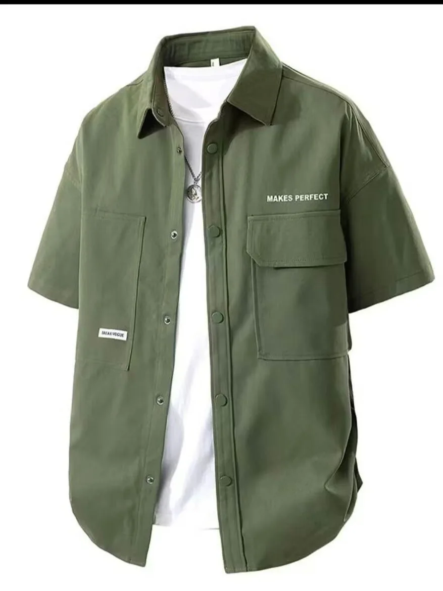 

Men's Summer Thin Ice Silk Short Sleeve Shirt Casual Loose Fit Regular Length Polyester Fiber Breathable Workwear Jacket