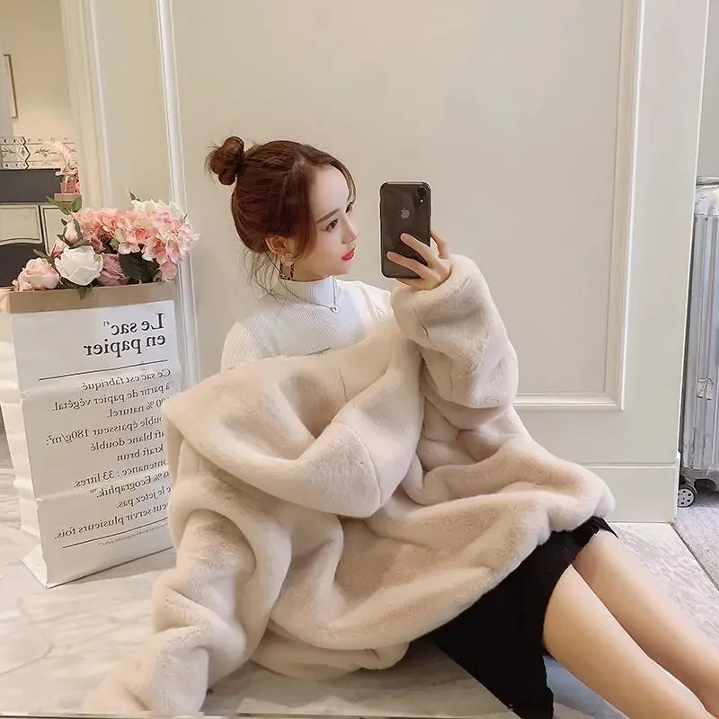 Imitation Rabbit Mink Plush Jacket Ladies Short High Quality Fur Coat Women 2024 New Autumn Winter Thick Outwear Hooded Overcoat