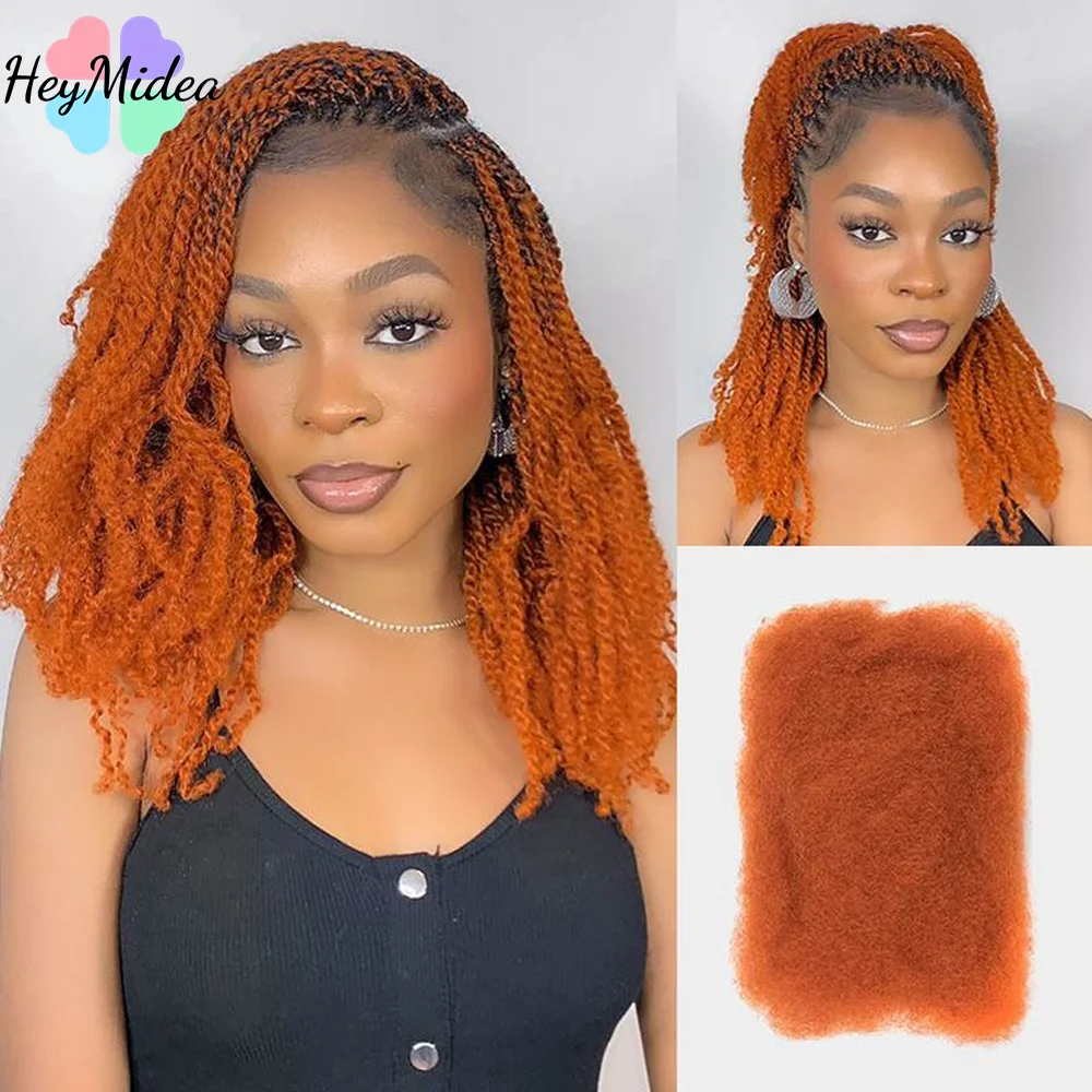 Afro Kinky Hair Extensions para homens e mulheres, Cabelo humano, Dreadlocks, Tranças de crochê, Gengibre Laranja, 30g, Bulk