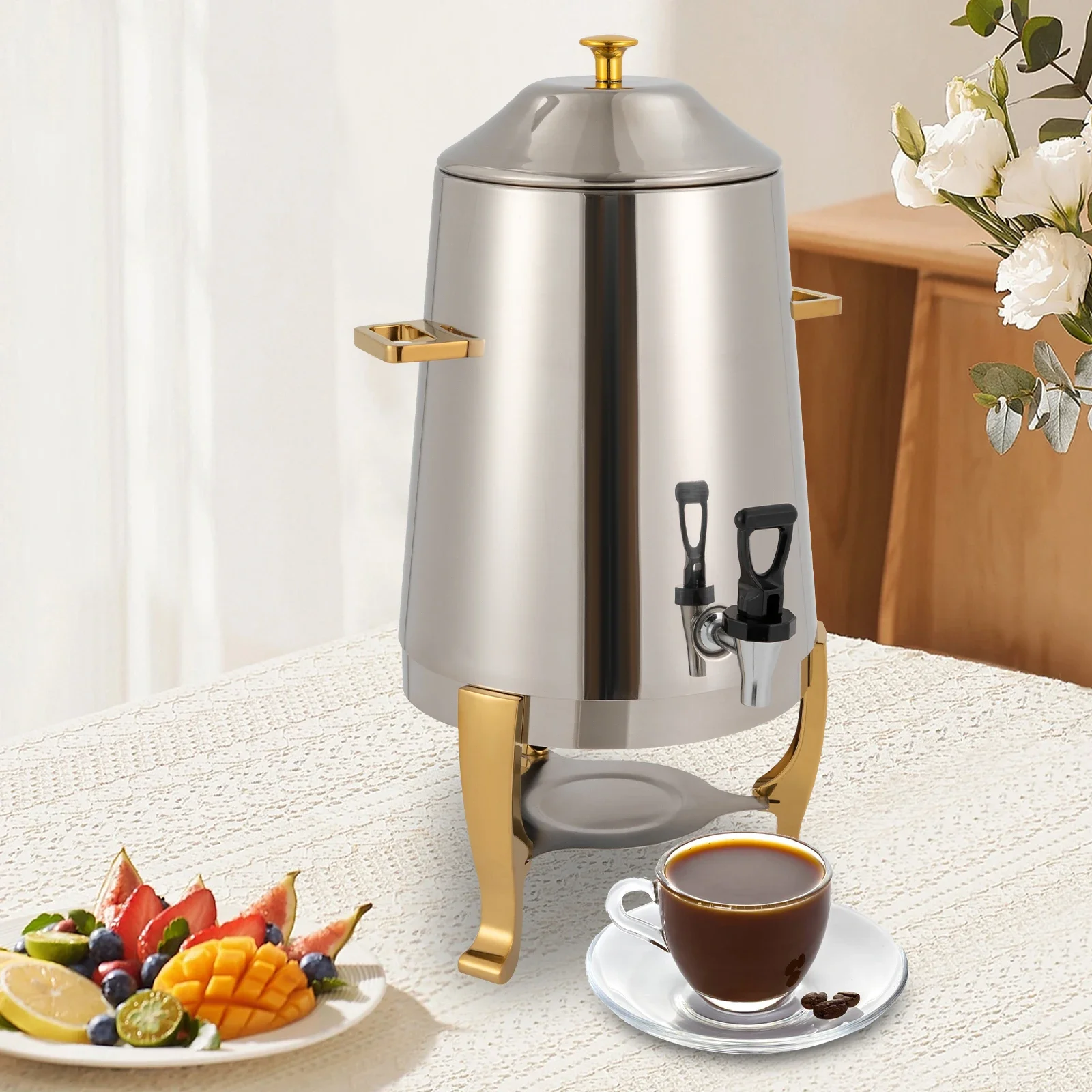 3.4 Gallon Stainless Steel Hot Beverage Drink Dispenser Can, Electric Coffee Urn with Fuel Holder 2-Way Continuous Heating