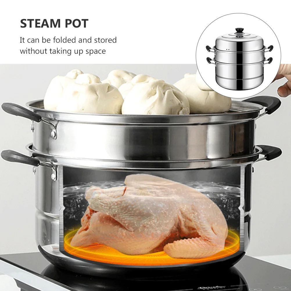 

1pc Three Layer Steamer Pot Stainless Steel High Arch Cover Large Capacity Stackable Cookware For Induction Gas Stove
