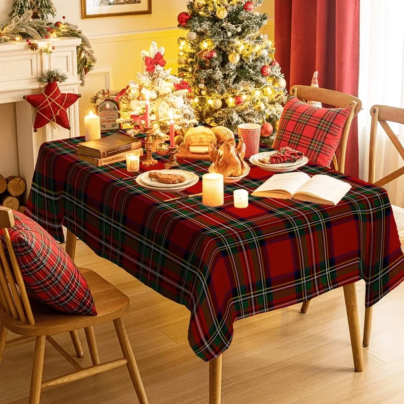 VIKAMA Christmas Tablecloth for Kitchen Dining Red Green Tartan Plaid Rectangle Table Cover Rustic Farmhouse Xmas Decor Washable