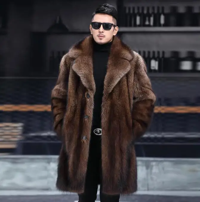 

New Men's Clothing Fur Jackets Mid-length Faux Fur Coat High Quality Warm Thick Business Casual Outerwear Black Brown Coat M-4XL