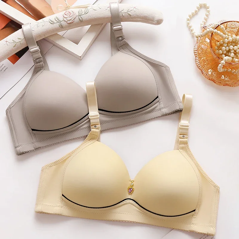 Women Brassiere Without Steel Ring Breathable Gathered Ladies Underwear Non-magnetic Thin Cup Big Size Glossy Female Bra