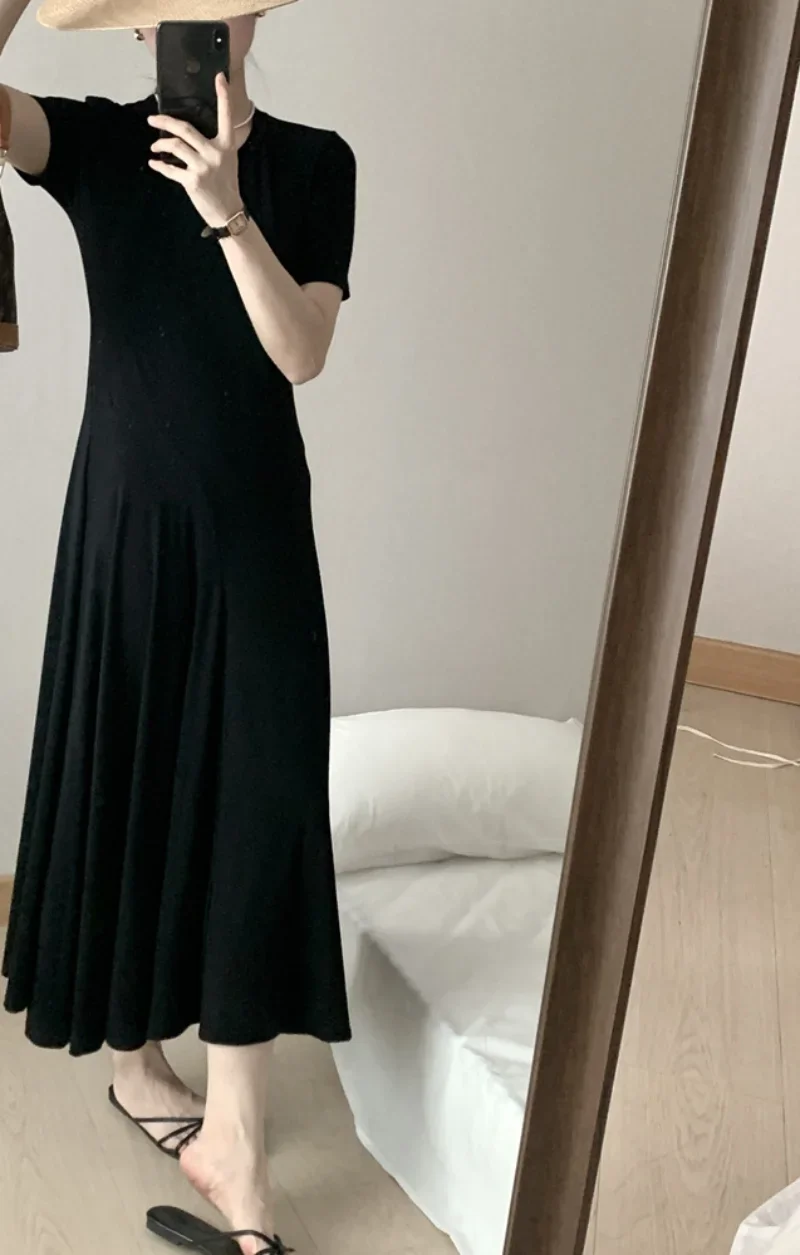 

2023 Modal Elastic Solid Color Short-sleeved Outerwear Dress New Style Casual Comfortable Thin Long Dress