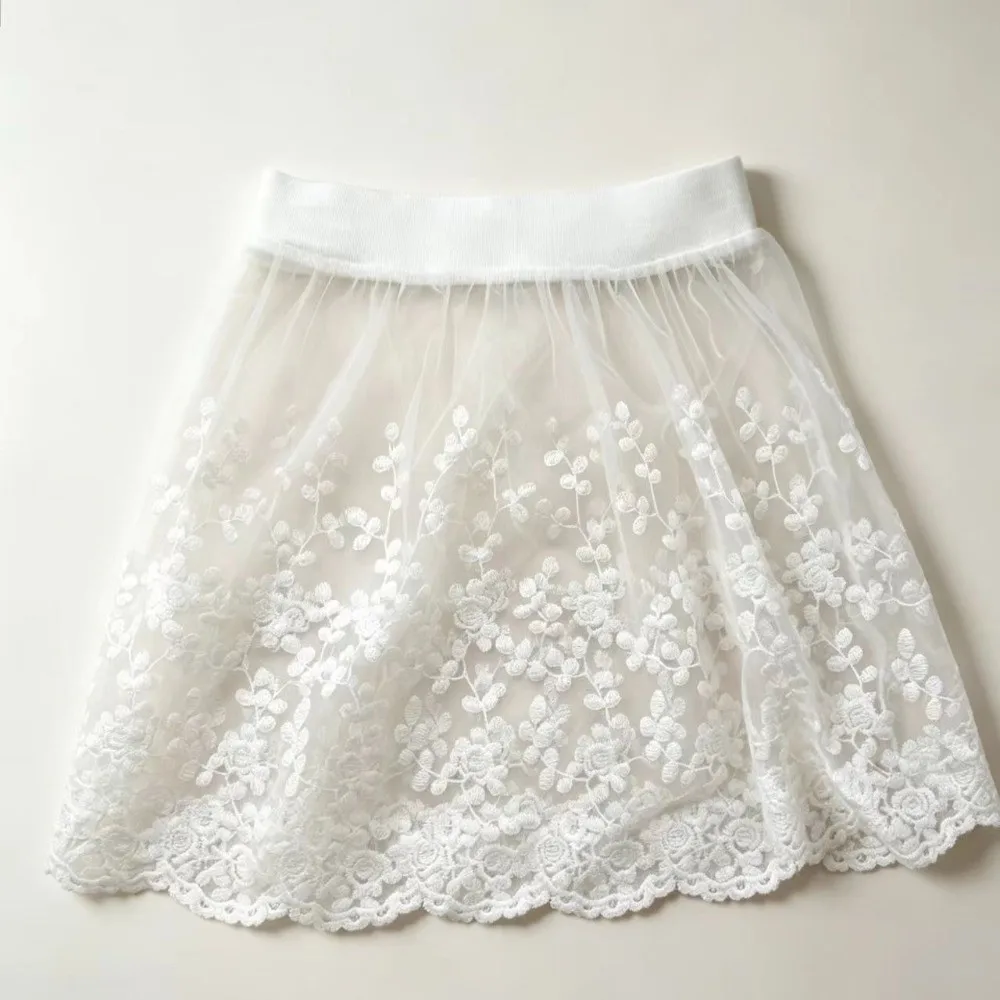 High Waist Half Slip Skirt Floral Embroidery Elastic Waistband Layering Underskirt Single Layer Four Season Elastic Waist Skirt