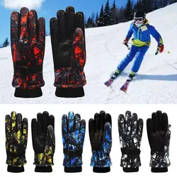 7~13Years Children Ski Gloves Non-slip Windproof Waterproof Long-sleeved Mitten Thicken Warm Mountaineering