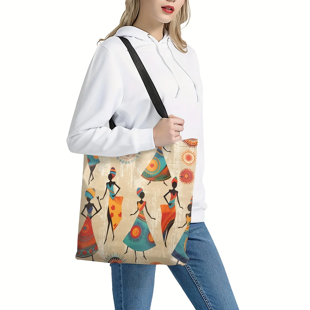 Ethnic African Women Printed All-Match Shoulder Bag, Classic Versatile Commuting, School Handbag for Women