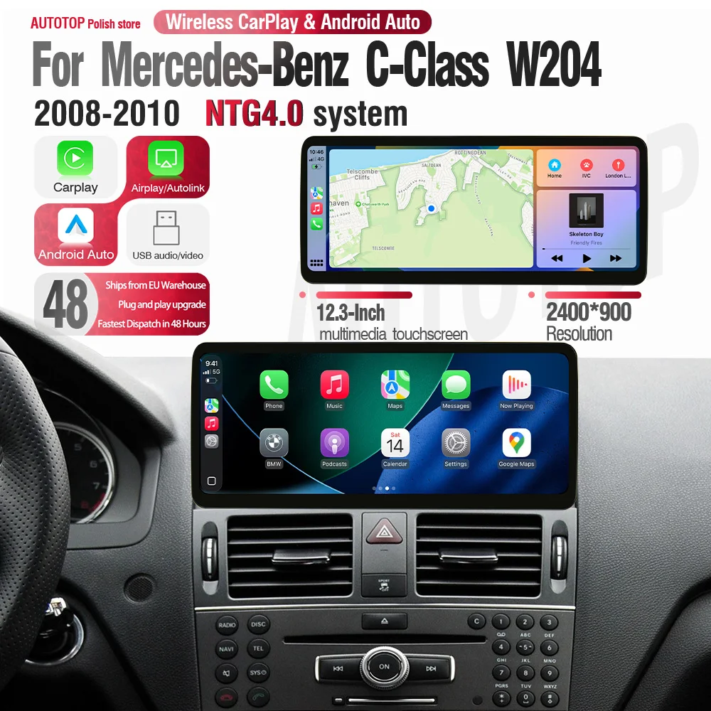 AUTOTOP 12.3 10.25 Schermo Touch Multimediale per Auto Mercedes Benz Classe C W204 2008-2010 NTG4.0 CarPlay Android Auto Stereo Navi