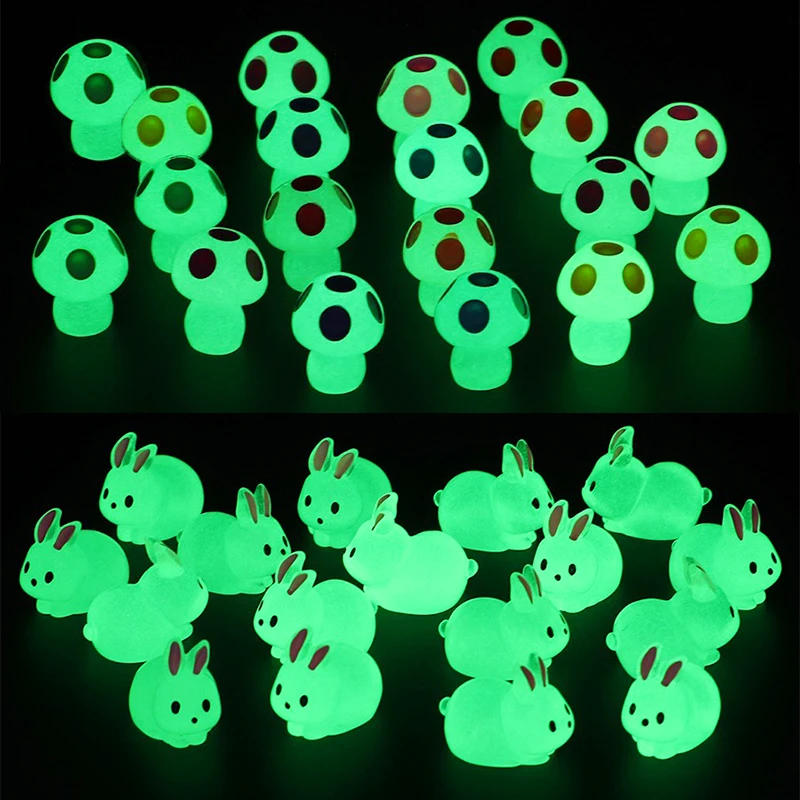 6-20pcs Mini Resin Rabbit Miniature Figures 3D Luminous Little Mushroom Ornament Micro Landscape Garden Decoration DIY Crafts