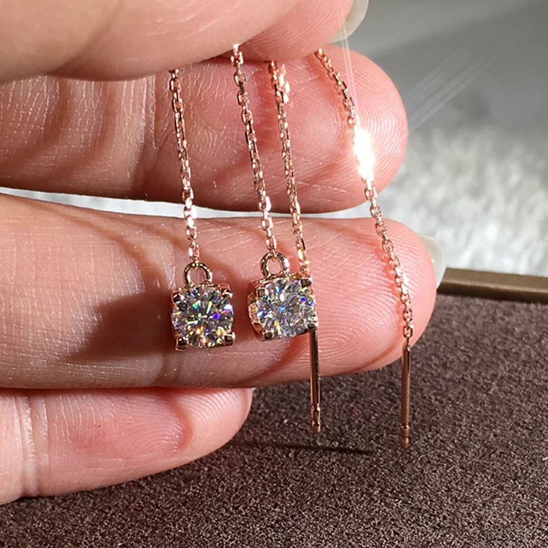 Huitan Rose Gold Color Long Wire Earrings for Women with Dazzling Round CZ Simple Versatile Girl Ear Accessories Fashion Jewelry