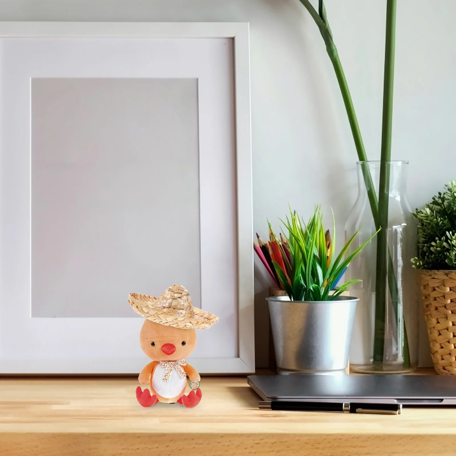 10Pcs Small Woven Straw Hats Decorative Craft Props Lovely Photo Accessories Mini Hat Rustic Ornament Small Straw Hat