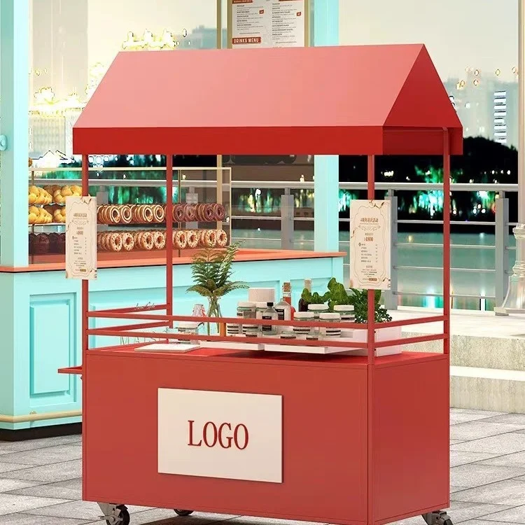 

Durable Steel Construction Food Stall Cart Rack | Hand Push Trolley For Night Market Dining And Street Food