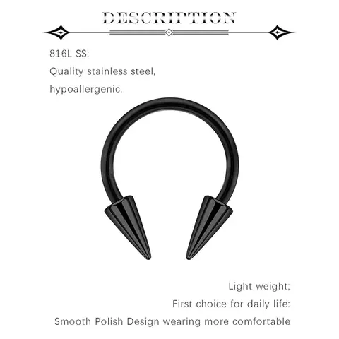 पीस सेप्टम रिंग 16G सर्जिकल स्टील स्नेक बाइट ज्वेलरी लंबी स्पाइक हॉर्सशू लिप स्माइली पियर्सिंग ज्वेलरी महिलाओं पुरुषों के लिए 8mm 10mm 10 best sales स्माइली पियर्सिंग आभूषण - №6