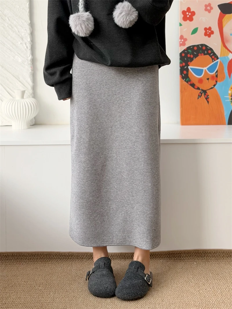 

Корейская утепленная бархатная юбка с высокой талией и прямым кроем, женская осенне-зимняя длинная юбка для стройности фигуры