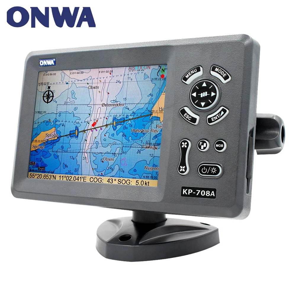 راسمة مخطط Lcd ملونة مع هوائي ومدمج من الفئة B Ais Transponder Combo Marine Gps Navigator 7 بوصة Onwa Kp-708a