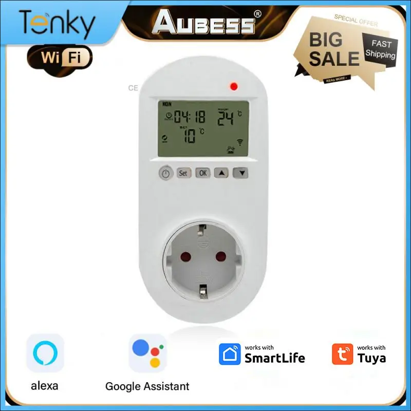 Remote Control Wifi Thermostat Socket Lcd Light Display Smart Heater Plug Programmable 16a Electric Floor Heating Plug Tuya