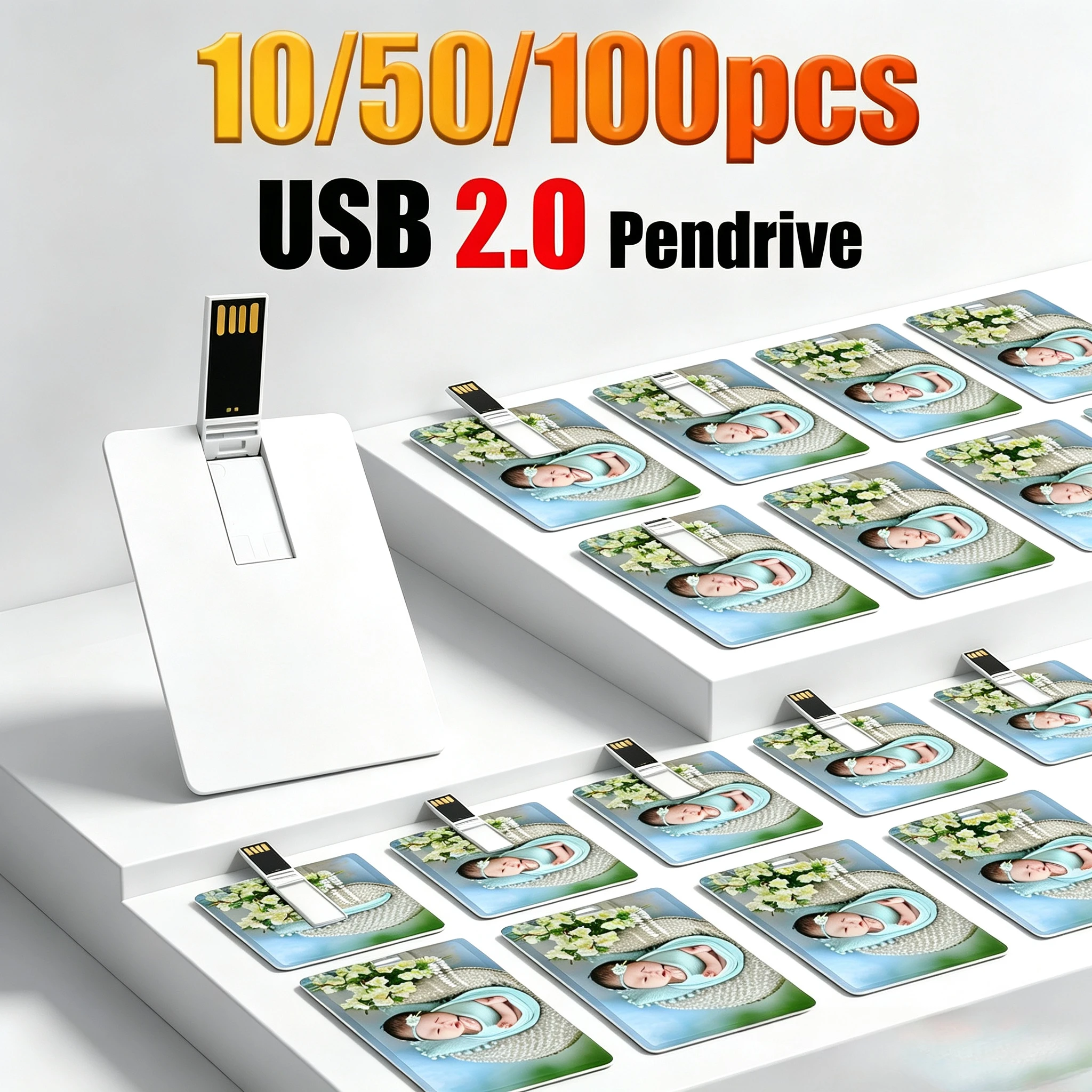 10/50/100PCS 2.0 Pendrive Super Slim Credit Card USB Flash Drive Pen Drive 4GB 8G 32G 64G Bank Card Model Memory Stick Free Logo
