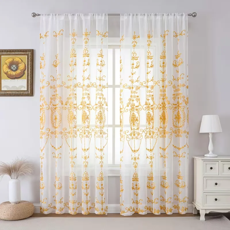 1pc Embroidered Curtain Basket, European Luxury Transparent Sheer Fabric, Elegant Living Room Bedroom Balcony Outdoor Use