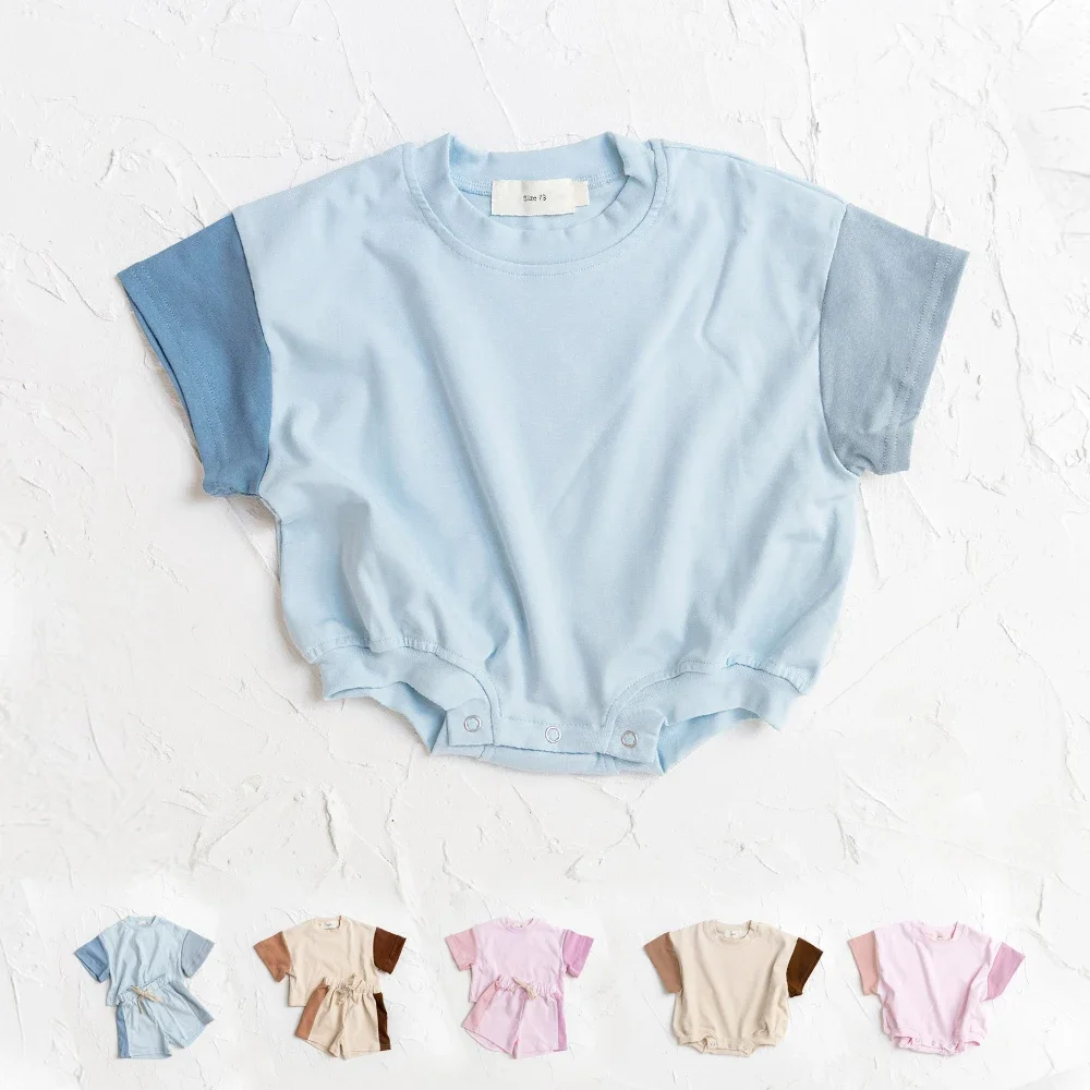 

2024 Summer Newborn Baby Boys Girls Oversized Rompers Unisex Romper For Babies Solid Cotton Short Sleeve Bodysuit Jumpsuits