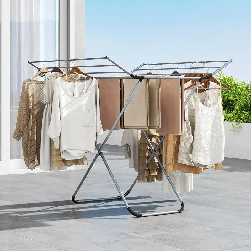 Folding Aluminum Clothes Drying Rack with 2 Side Wings