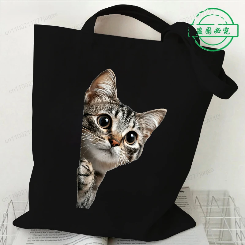New Cats Anime Cartoon Shopping Bags Women Reusable Recycle Bag Cat Lover Canvas Shopping Bags Animal Kawaii Handbag