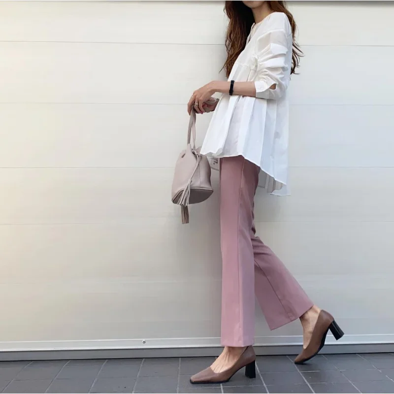 Spring Summer 2024 New Japanese Casual Shirts O-neck Loose Long Sleeve Shirts Pleated Elegant Ladies Tops All-match Blusa Mujer