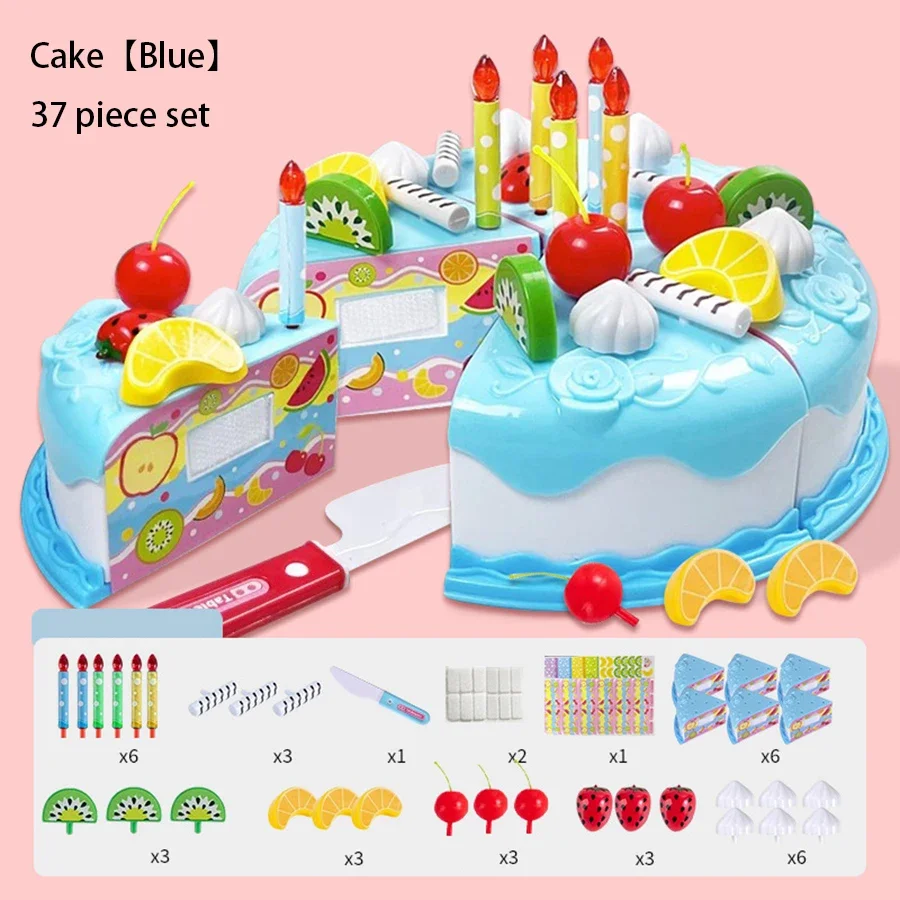 37 elementów Zestaw Kuchenny dla Dzieci Symulacja Tortu Urodzinowego DIY Zabawa w Udawanie Krojenie Owoców Żywność Zabawki dla Maluchów Prezent dla Dzieci