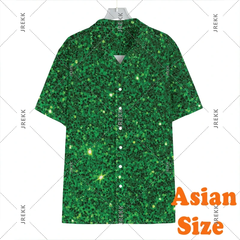 Sequins Glitter Print Hawaii Shirt Men\'s Clothing 3D Pattern Short Sleeve Button Shiny Shirts Summer Fashion Trend Party Blouse