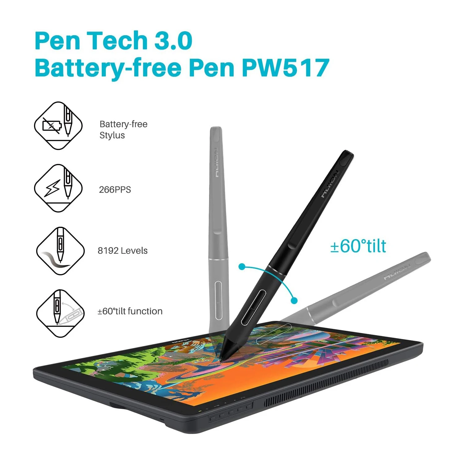 21.5 Inch Huion Kamvas 22 Graphics Tablet Pen Display Full Lamination Screen 1200:1 Contrast Ratio 120%~140% sRGB Gamut