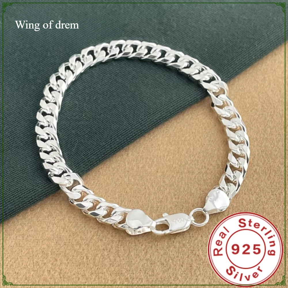 925 sterling silver 6.5MM sideways Cuban exquisite bracelet, suitable for men and women party jewelry accessories