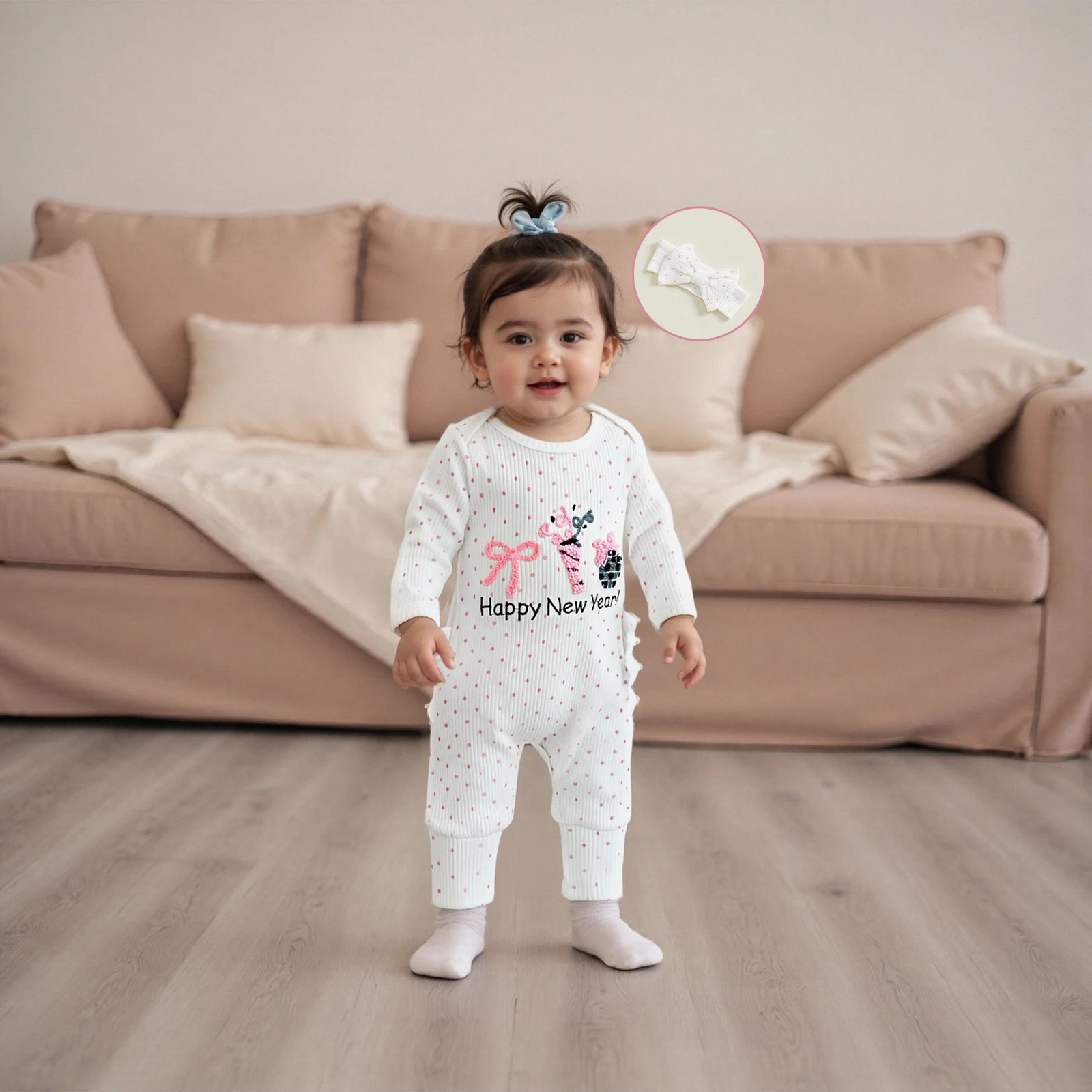

Baby Clothing Girls 2 PCS Outfits Cute Long Sleeve O Neck Letter Embroidery Full Length Jumpsuit with Bow Headband