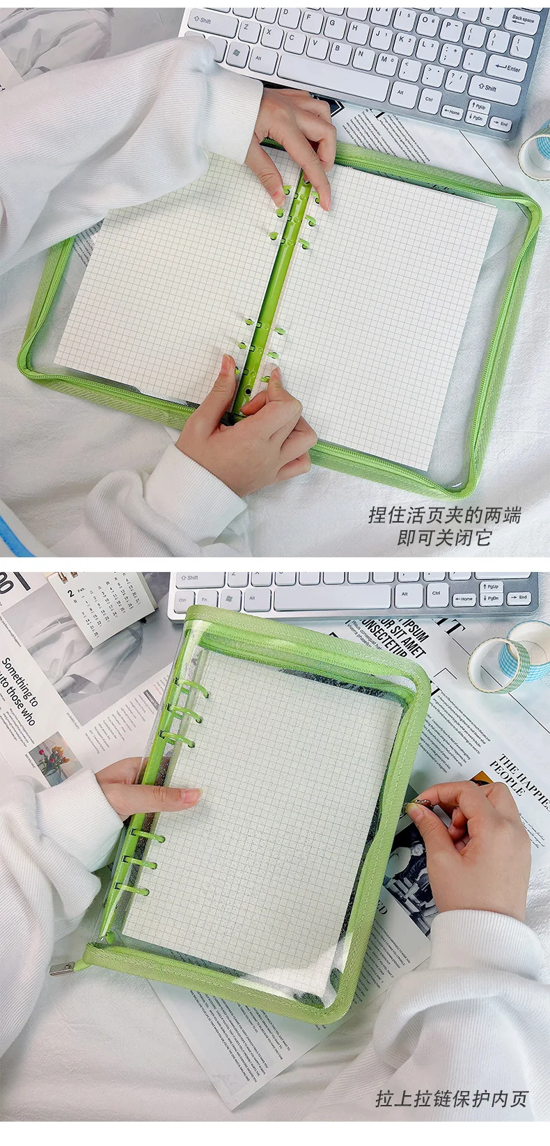 A5 A6 Zipper Binder Foto Karte Sammlung Buch Postkarte Organizer Tagebuch Notebook Schule Schreibwaren – Detail 7
