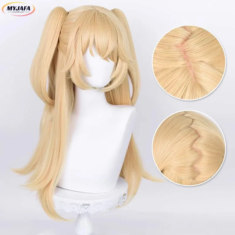 

2025 Game Impact Fischl, длинные золотисто-желтые хвостики, термостойкий аниме-костюм для косплея + шапочка для парика