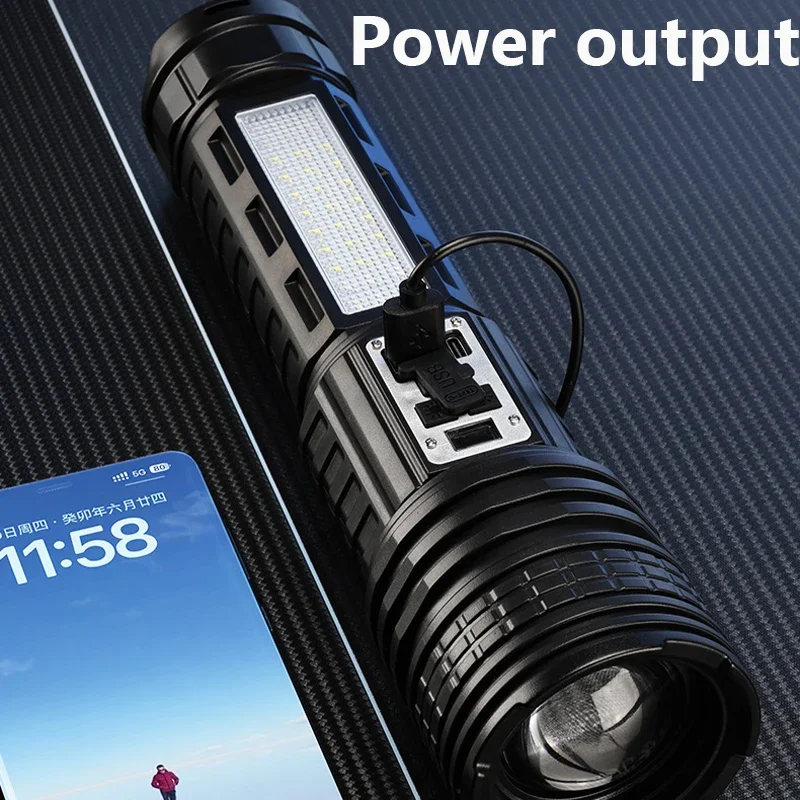 10000000Lm High Power White And Yellow Laser Dual Light Source Flashlight Cob Side Light Tactical Flashlight Emergency Spotlight