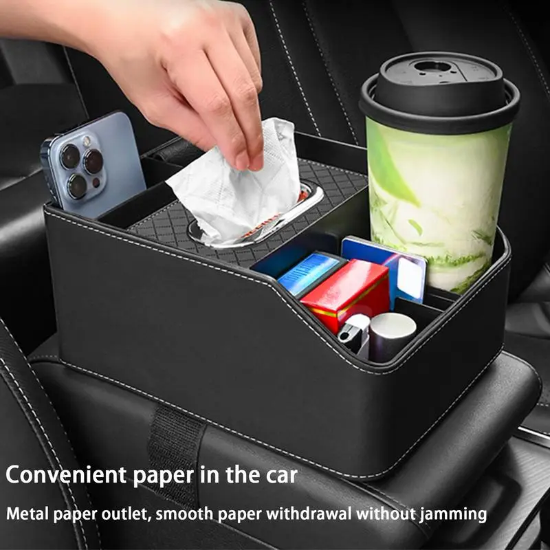 Car Armrest Tissue Box Seat Organizer Paper Towel Holder Versatile Armrest Box Console Cup Holder For Cell Phone Storage