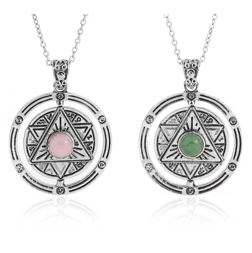 Charms Natural Healing Crystal Stone Pendant Necklace Amethyst Rose Quartz Choice Seal of Solomon Rotatable Amulet Pendant Gifts