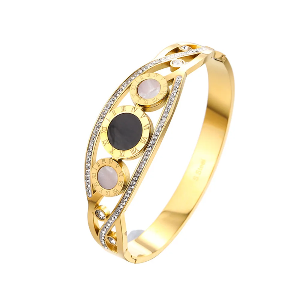 أزياء أسود أبيض جولة الفولاذ المقاوم للصدأ أساور مغلقة للنساء الرجال الذهب الفضة اللون سوار حزب المجوهرات اليومية #5