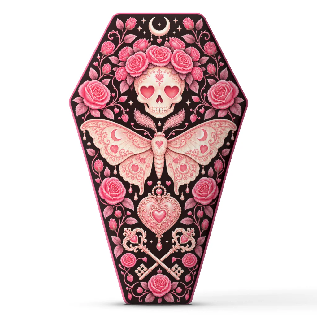 Coffin Shaped Gothic Valentine Skull Throw Pillow Romantic Rose Moth Cushion Irregular Stuffed Sofa Bedroom Home Decor Gift