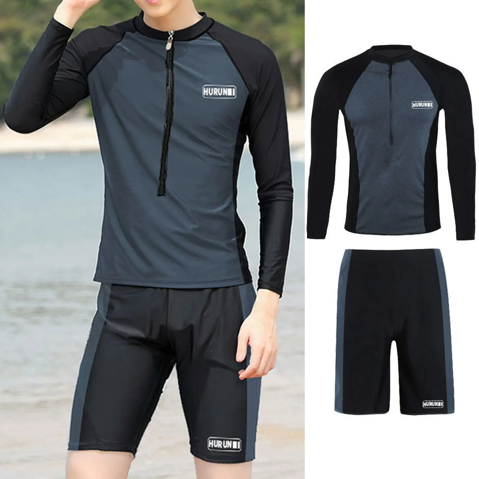 

Men Casual Long Sleeved Diving Top Suit Swimsuit Sunscreen Fast Dry Surfing Shorts Suit