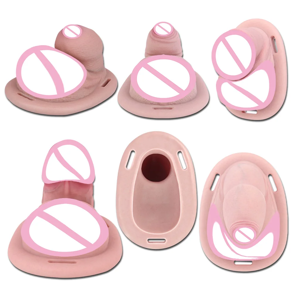 ANOSX Silicone Chastity Cage Male Penis Cages With Chastity Belt Realistic Dildo Pants Cock Cages With Urethra Hole Sex Toys Men