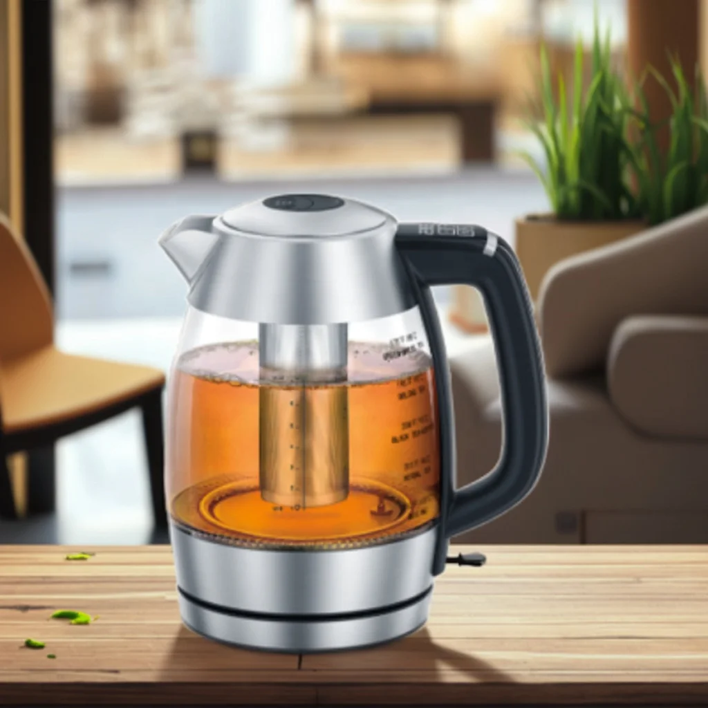 Electric Kettle One-Click Open Lid Transparent Glass Water Level View Boil Protection  Anti-Slip Cordless Electric Kettle
