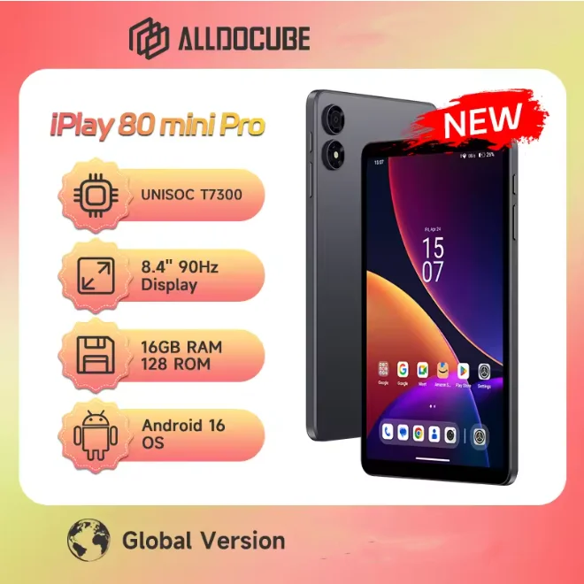 ALLDOCUBE iPlay 80 미니 프로 태블릿, 8.4인치, 90Hz 주사율, UNISOC T7300 프로세서, 16GB RAM(8GB+8GB 가상), 128GB ROM, 안드로이드 16, 6050mAh 배터리, 4G LTE 지원