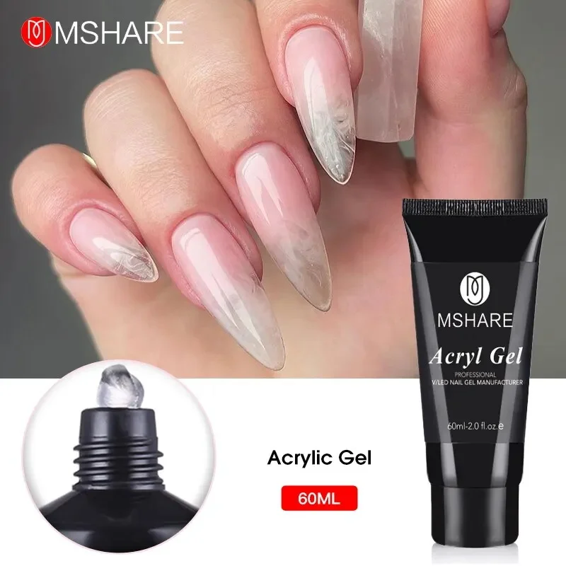 

MSHARE Clear Poly Nails Extension Gel Acrylic Gel Builder Transparent UV Led Nail Art Professional Quick Building Hard Jel 60ml