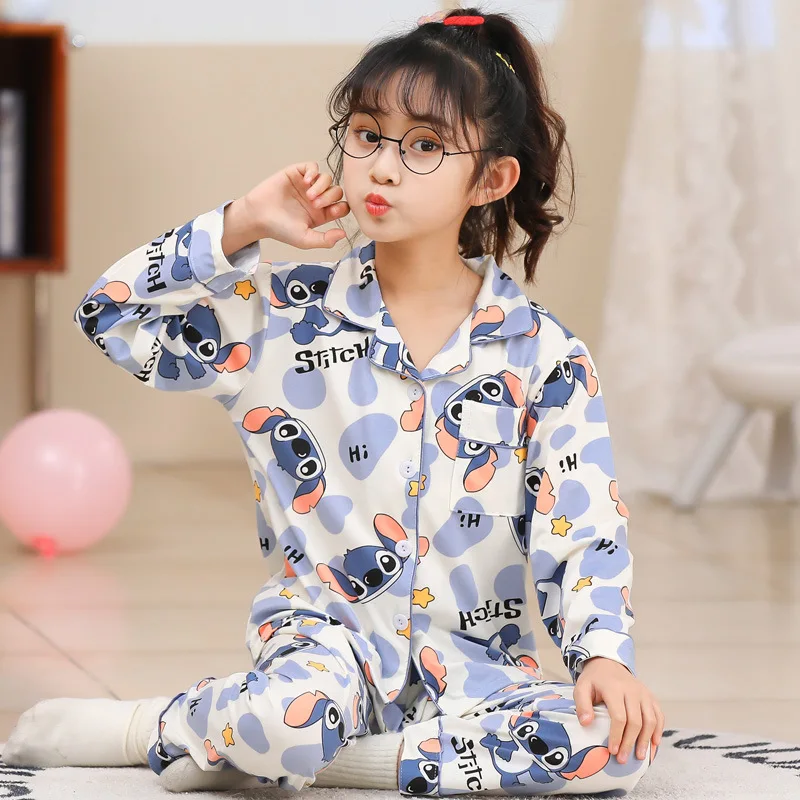 2 قطعة مجموعة بيجامات أطفال غرزة أنيمي Kawaii الفتيات الفتيان موضة القطن عادية بأكمام طويلة بلايز السراويل لينة الكرتون Homewear