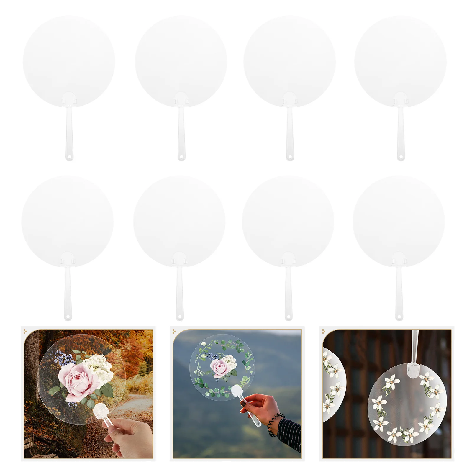 

8 Pcs Blank Round Fan Creative Fans Diy Transparent for Crafting Paddle Children Painting Pvc Graffiti Wedding Ornaments