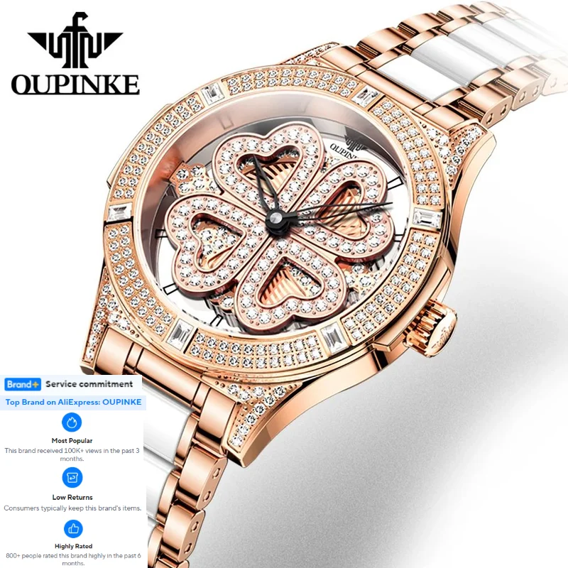 OUPINKE 3279 Quartz Ladies' Watch Full Diamond Rotating Dial Imported Swiss Movement Watches for Women Waterproof