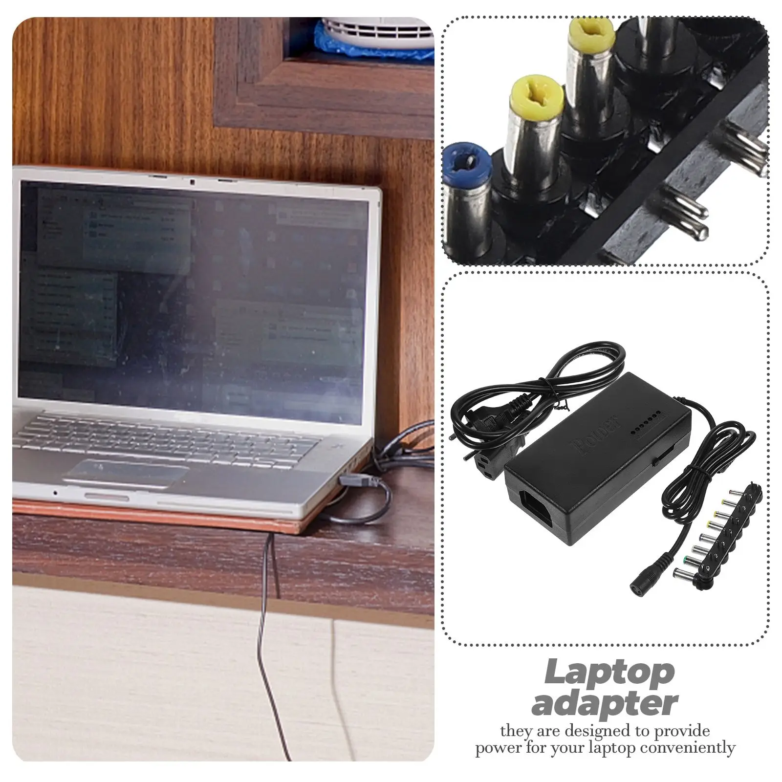 10 قطع 96 وات محول طاقة للكمبيوتر المحمول متعدد الوظائف 12 فولت - 24 فولت قابل للتعديل 96 وات جسم رئيسي واحد، 8 رؤوس،