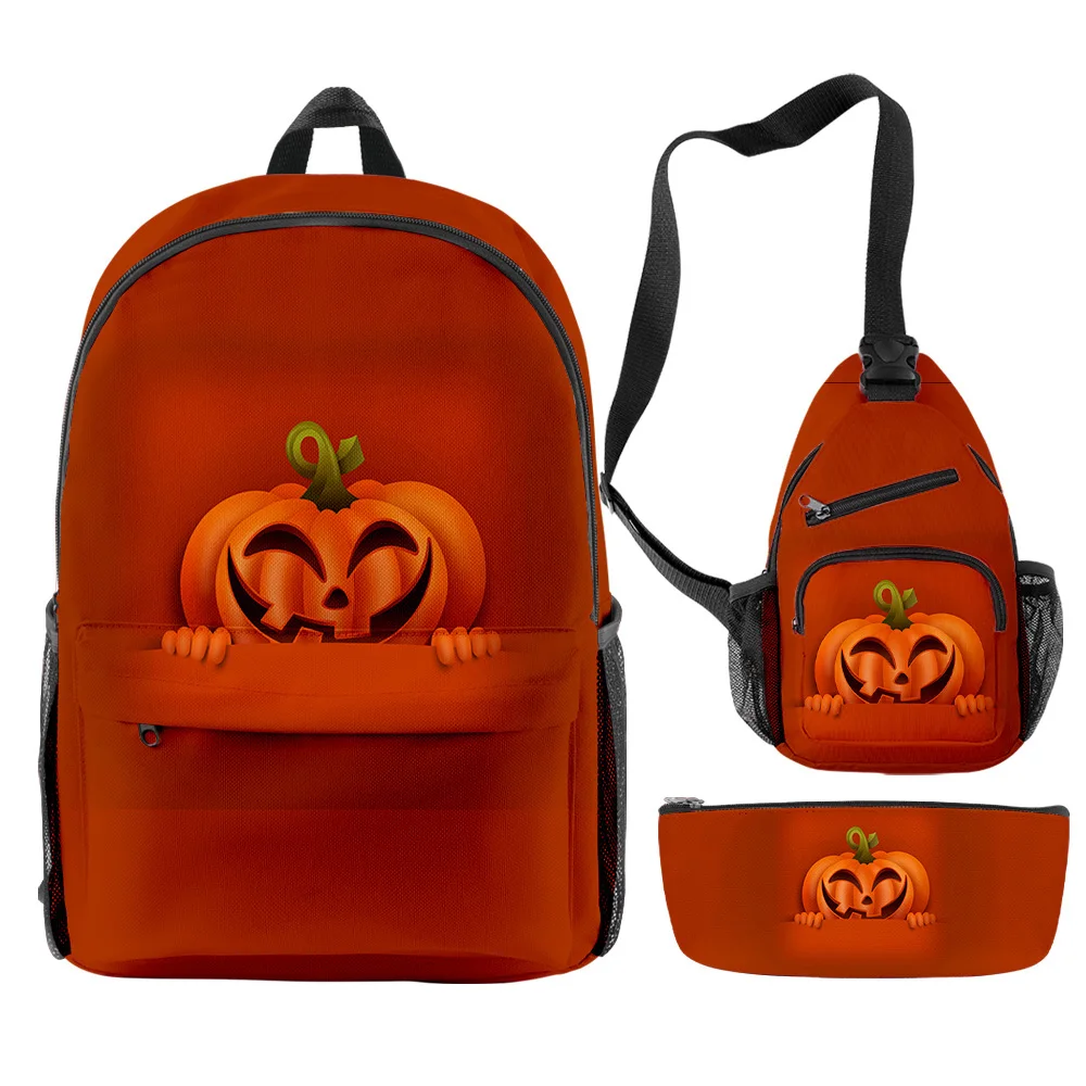 Dibujos animados populares divertidos felices Halloween impresión 3D 3 unids/set mochilas escolares para alumnos mochila de viaje para ordenador portátil bolsa de pecho estuche para lápices